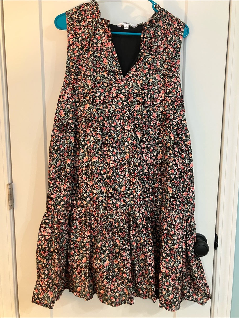Sleeveless Black Floral Tiered Dress